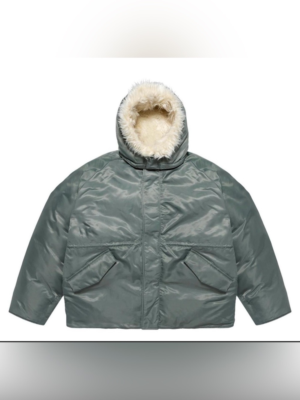 Yeezy Sage Green Hooded Puffer Jacket with Faux-Fur Lined Hood